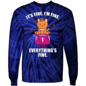 Everything's Fine Cute Cat DnD Tie-Dye Long Sleeve Shirt