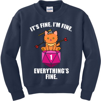 Everything's Fine Cute Cat DnD Kids Sweatshirt