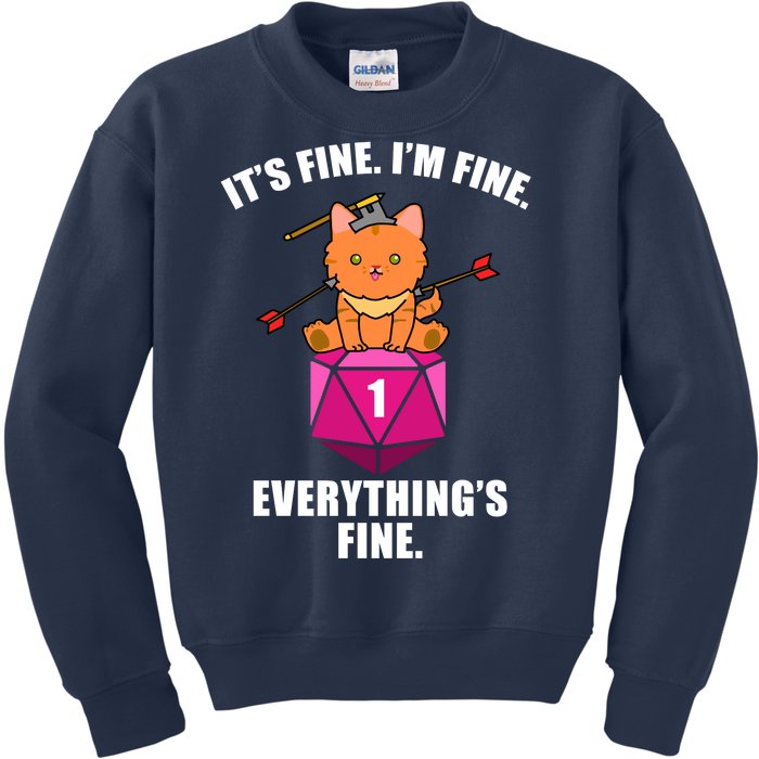 Everything's Fine Cute Cat DnD Kids Sweatshirt