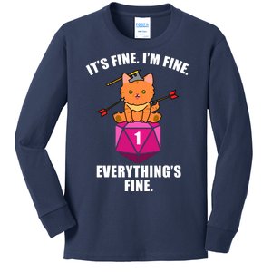 Everything's Fine Cute Cat DnD Kids Long Sleeve Shirt