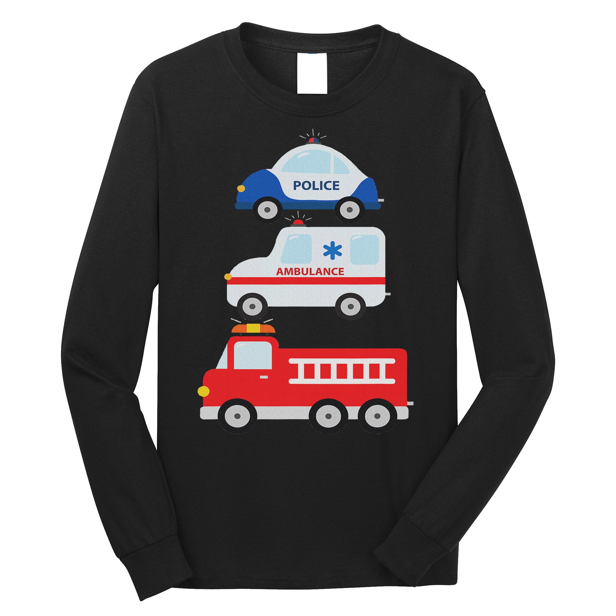 Emergency Vehicles Fire Truck Police Car Ambulance Cars Long Sleeve Shirt