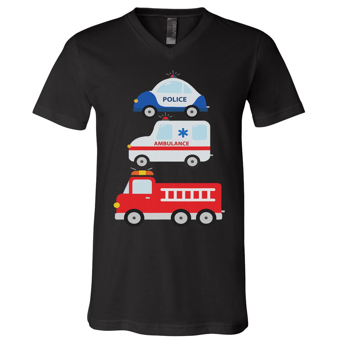 Emergency Vehicles Fire Truck Police Car Ambulance Cars V-Neck T-Shirt
