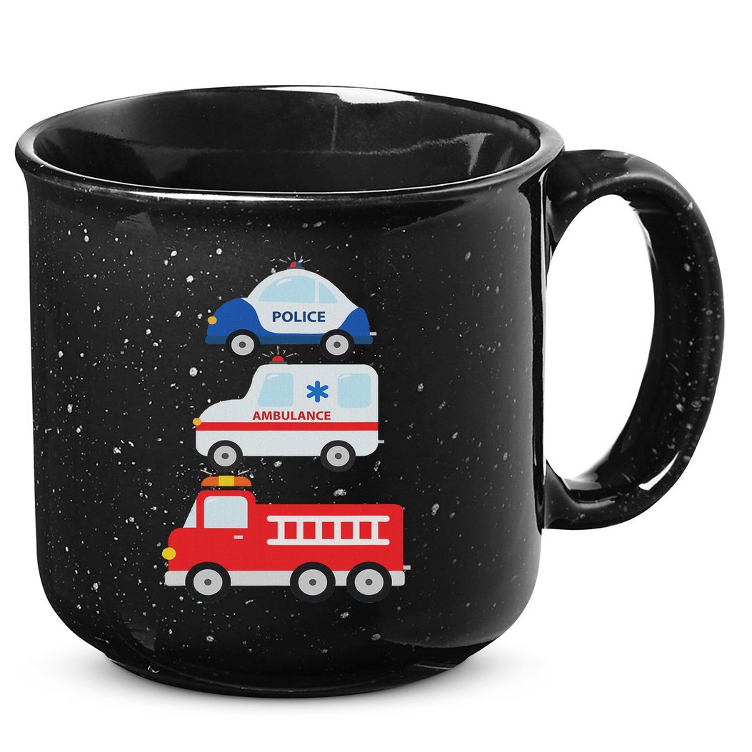 Emergency Vehicles Fire Truck Police Car Ambulance Cars 15oz Campfire Ceramic Mug