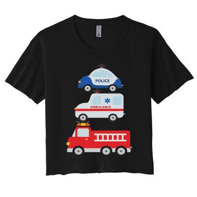 Emergency Vehicles Fire Truck Police Car Ambulance Cars Crop Top