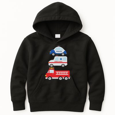 Emergency Vehicles Fire Truck Police Car Ambulance Cars Kids Hoodie