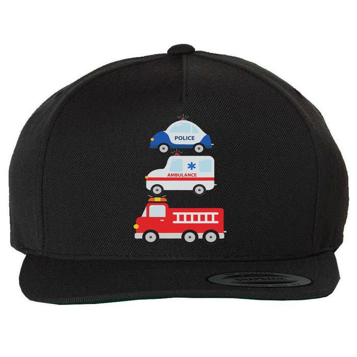Emergency Vehicles Fire Truck Police Car Ambulance Cars Wool Snapback Cap