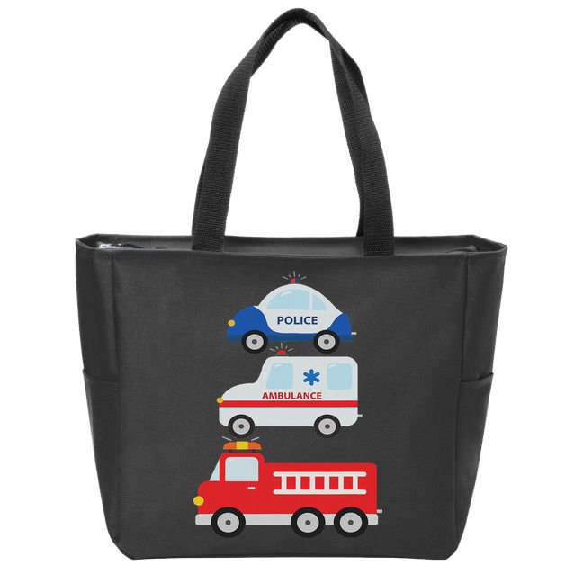 Emergency Vehicles Fire Truck Police Car Ambulance Cars Zip Tote Bag
