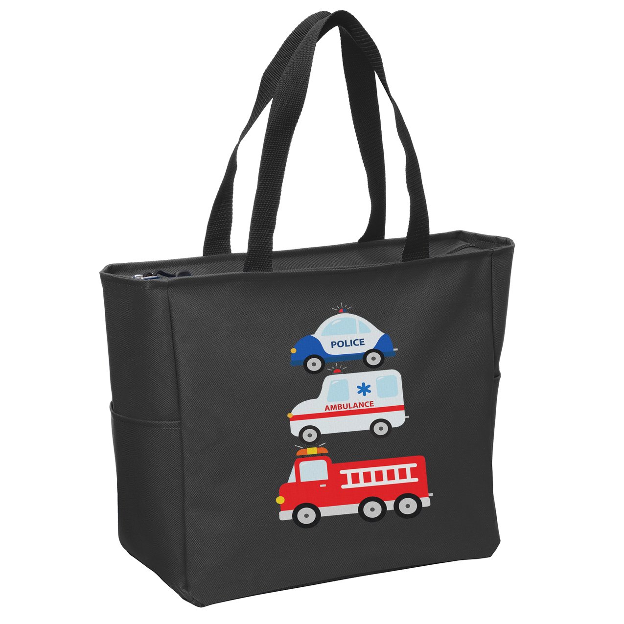 Emergency Vehicles Fire Truck Police Car Ambulance Cars Zip Tote Bag