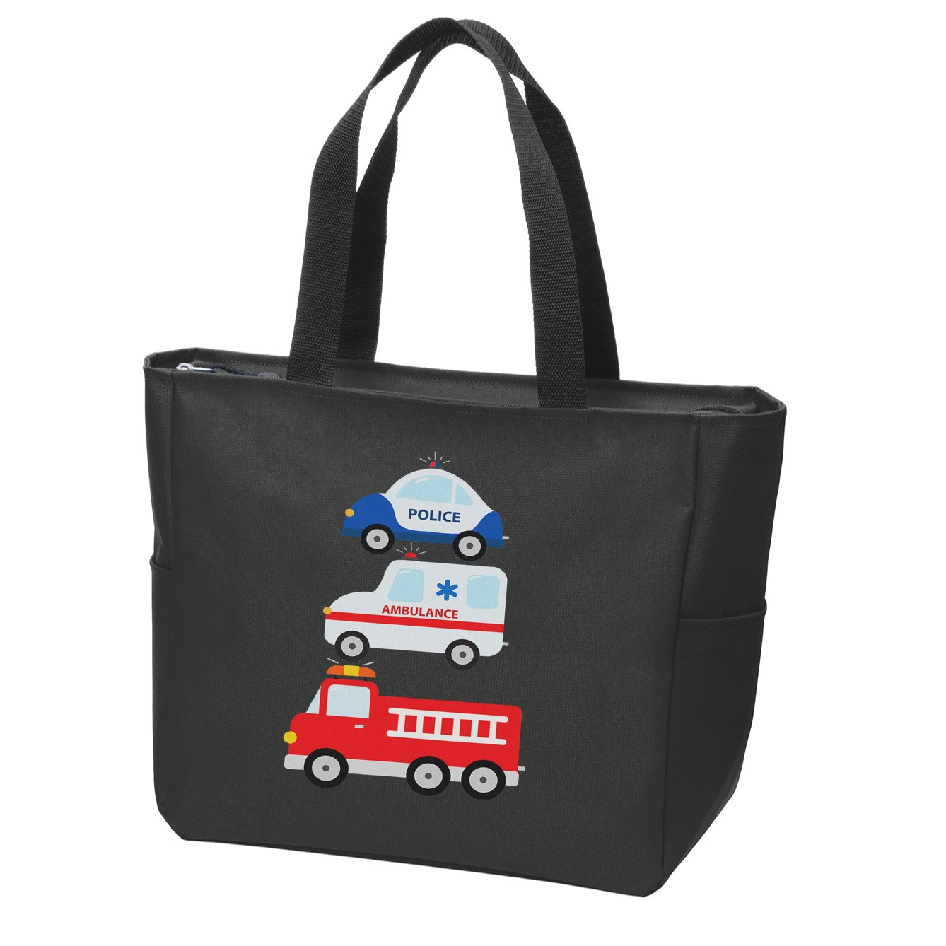 Emergency Vehicles Fire Truck Police Car Ambulance Cars Zip Tote Bag