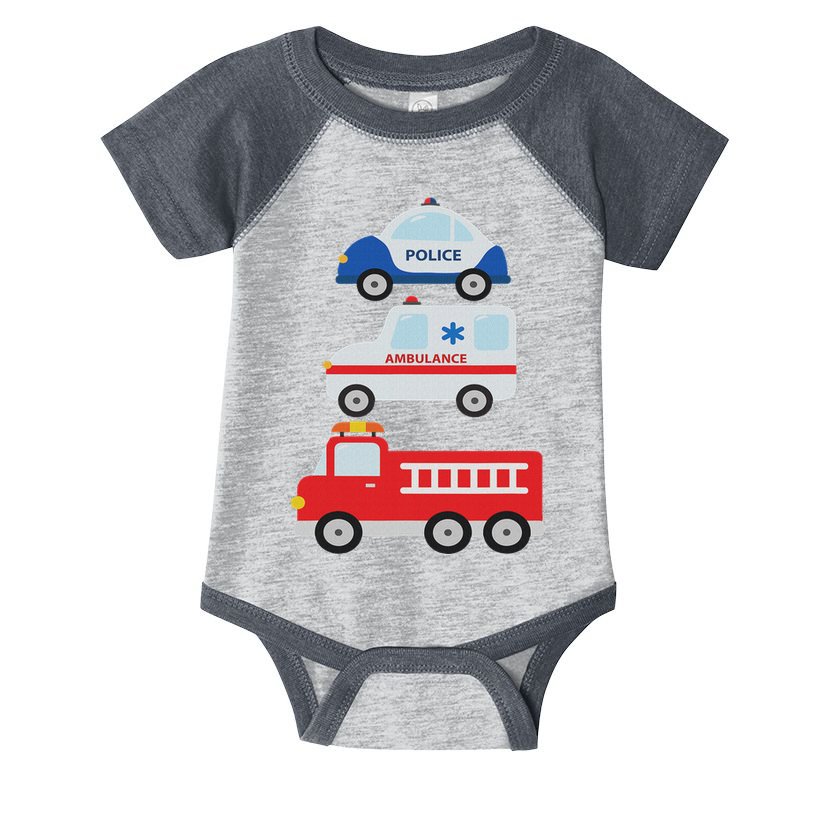 Emergency Vehicles Fire Truck Police Car Ambulance Cars Infant Baby Jersey Bodysuit