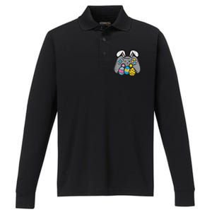 Easter Video Game Bunny Eggs Gaming Gamern Performance Long Sleeve Polo