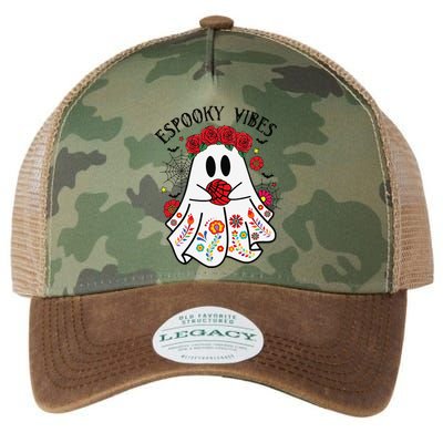 Espooky Vibes Halloween Ghost Mexican Concha Spooky Mama Gift Legacy Tie Dye Trucker Hat