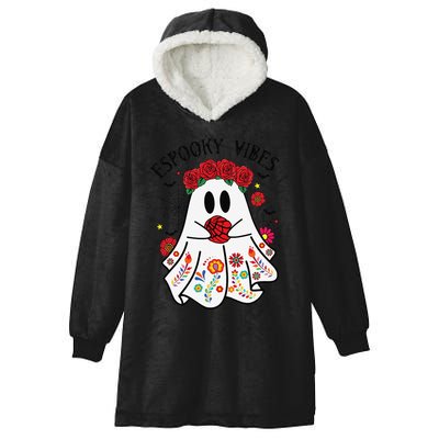 Espooky Vibes Halloween Ghost Mexican Concha Spooky Mama Gift Hooded Wearable Blanket