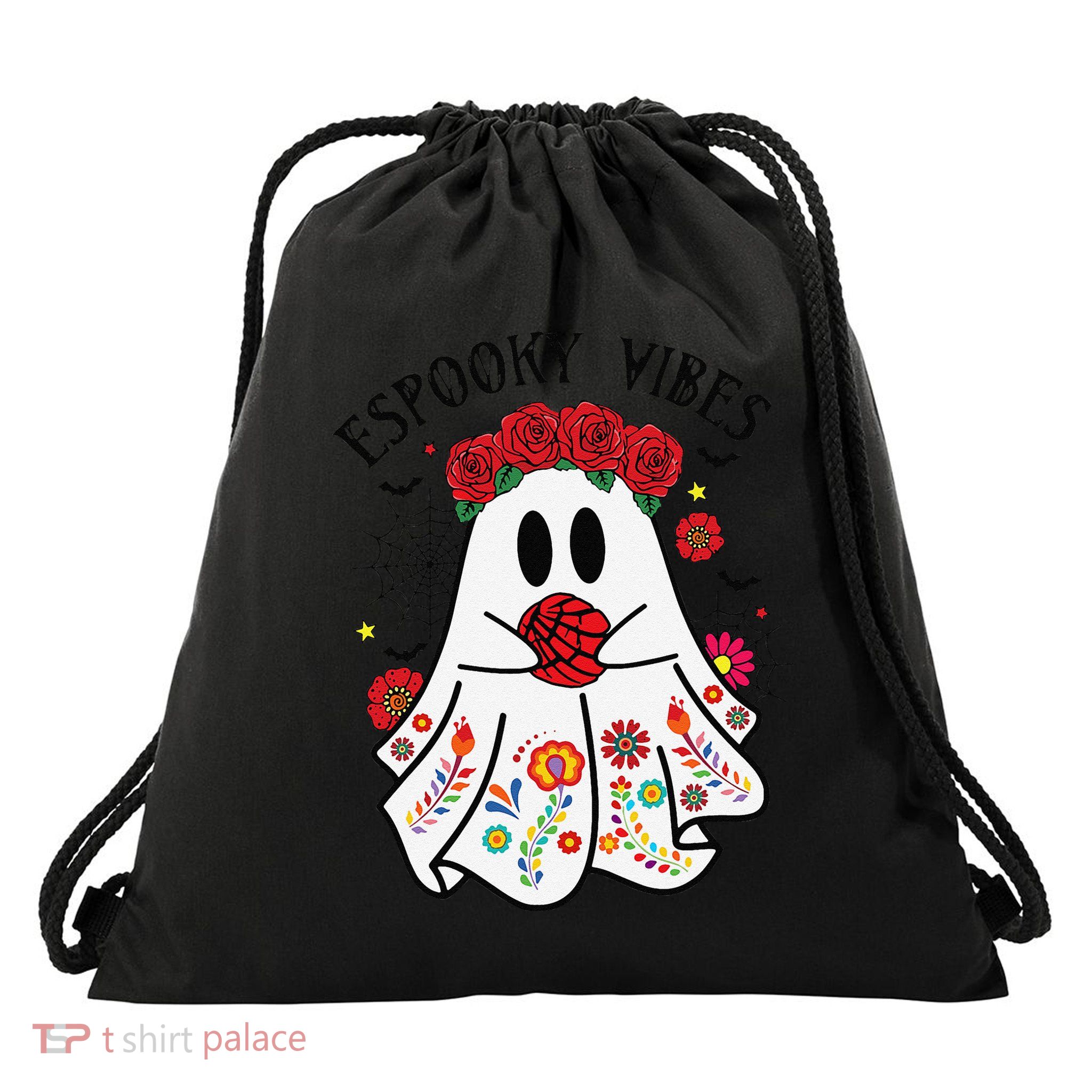 Espooky Vibes Halloween Ghost Mexican Concha Spooky Mama Gift Drawstring Bag