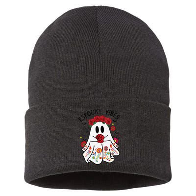 Espooky Vibes Halloween Ghost Mexican Concha Spooky Mama Gift Sustainable Knit Beanie
