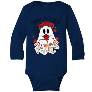 Espooky Vibes Halloween Ghost Mexican Concha Spooky Mama Gift Baby Long Sleeve Bodysuit