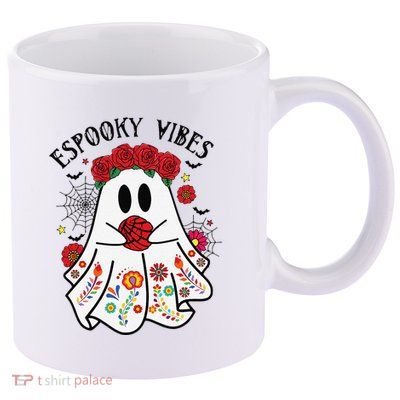 Espooky Vibes Halloween Ghost Mexican Concha Spooky Mama Gift 11oz C Handle Ceramic Mug