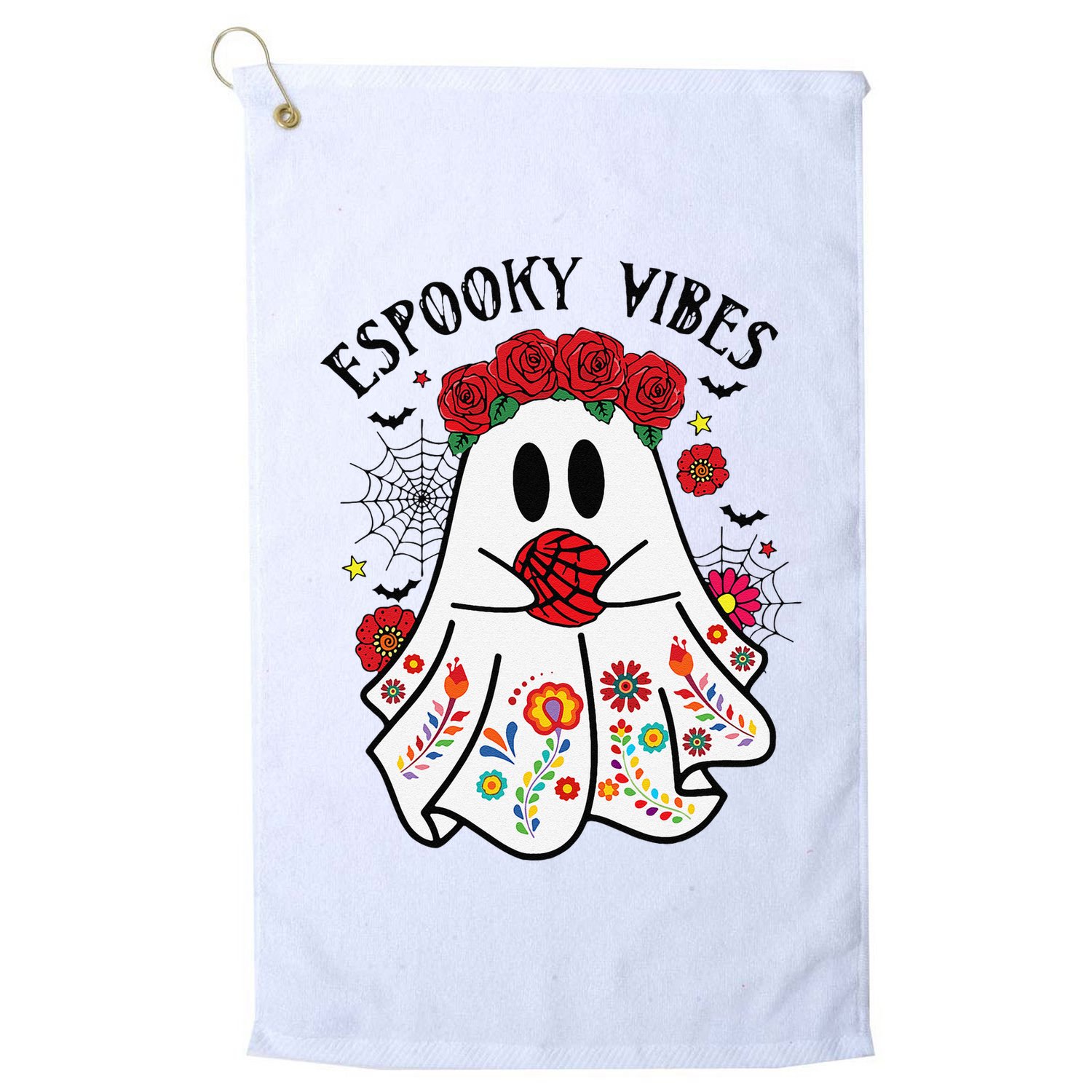 Espooky Vibes Halloween Ghost Mexican Concha Spooky Mama Gift Golf Towel