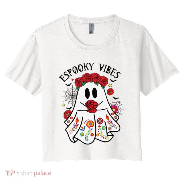 Espooky Vibes Halloween Ghost Mexican Concha Spooky Mama Gift Crop Top