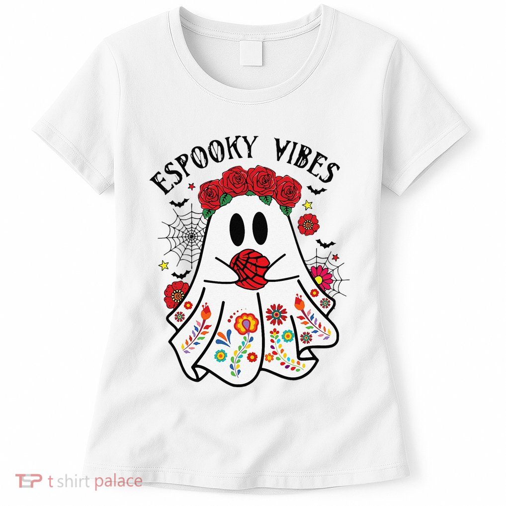 Espooky Vibes Halloween Ghost Mexican Concha Spooky Mama Gift Womens T-Shirt