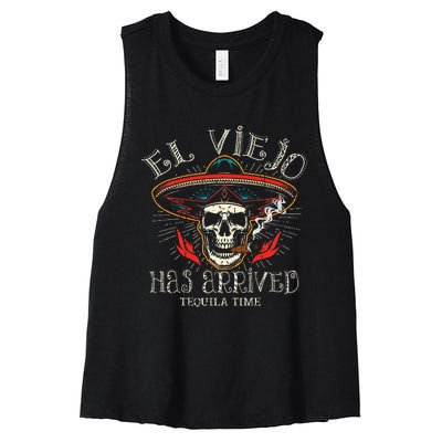 El Viejo Has Arrived Tequila Time Vintage Women's Racerback Cropped Tank