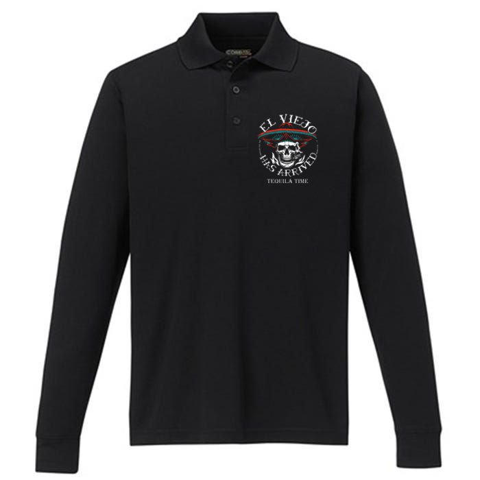 El Viejo Has Arrived Tequila Time Vintage Performance Long Sleeve Polo