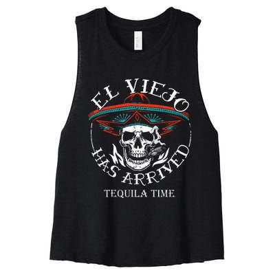 El Viejo Has Arrived Tequila Time Vintage Women's Racerback Cropped Tank