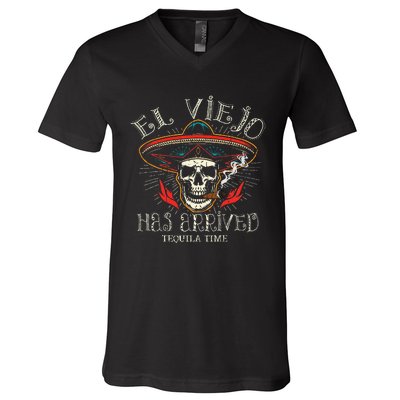 El Viejo Has Arrived Tequila Time Vintage V-Neck T-Shirt