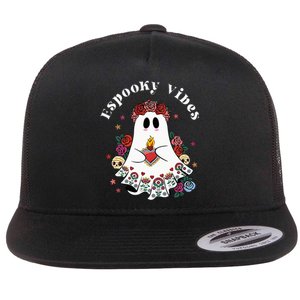 Espooky Vibes Maestra Halloween Spanish Mexican Teacher Flat Bill Trucker Hat