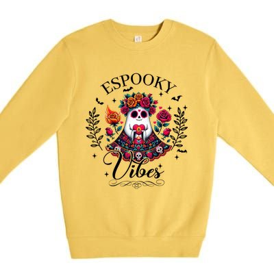 Espooky Vibes Mexican Ghost Spooky Conchas Flowers Halloween Meaningful Gift Premium Crewneck Sweatshirt