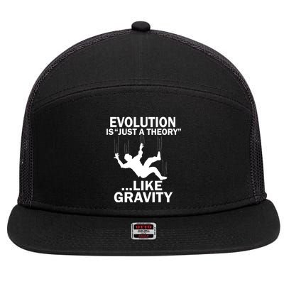 Evolution Is Just A Theory Like Gravity 7 Panel Mesh Trucker Snapback Hat