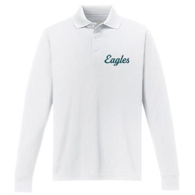 Eagles Vintage Retro Football Performance Long Sleeve Polo