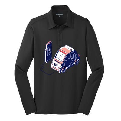 Electric Vehicle Renewable Energy Ev Fossil Fuel Vegan Gift Silk Touch Performance Long Sleeve Polo