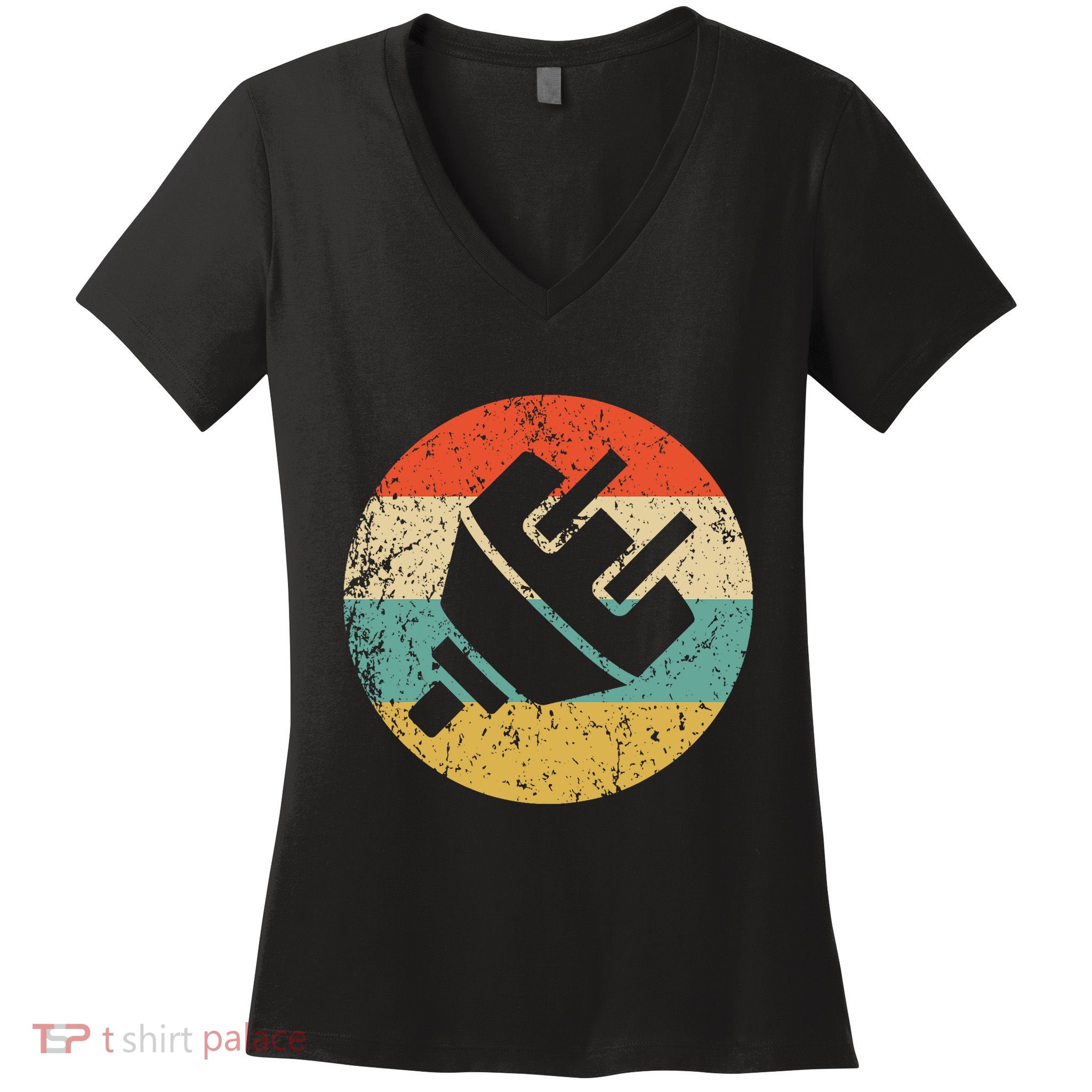 Electrician Vintage Retro Electric Plug Women's V-Neck T-Shirt