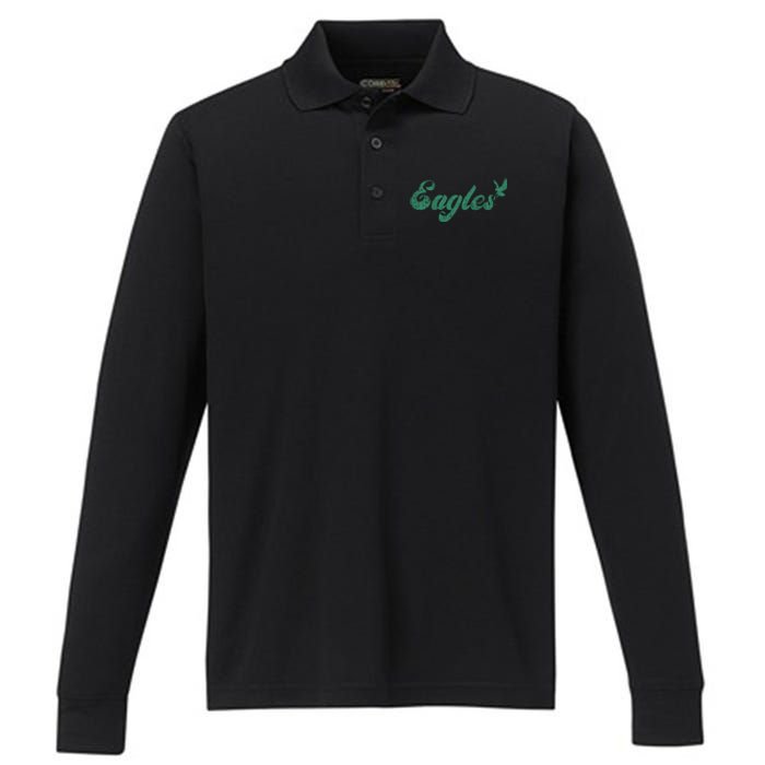 Eagles Vintage Retro Performance Long Sleeve Polo