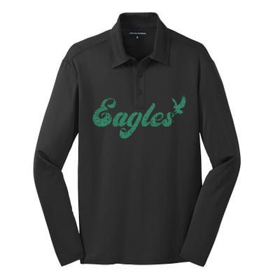 Eagles Vintage Retro Silk Touch Performance Long Sleeve Polo