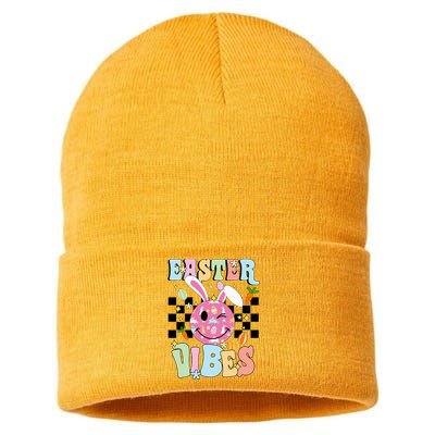 Easter Vibes Smiles Happy Face Bunny Sustainable Knit Beanie