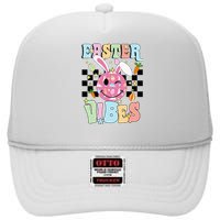 Easter Vibes Smiles Happy Face Bunny High Crown Mesh Back Trucker Hat