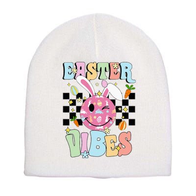 Easter Vibes Smiles Happy Face Bunny Short Acrylic Beanie