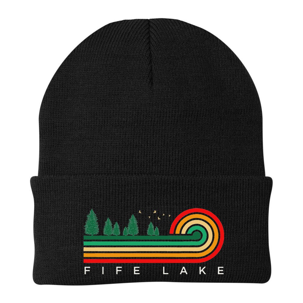 Evergreen Vintage Stripes Fife Lake Michigan Beanie