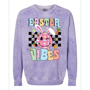 Easter Vibes Smiles Happy Face Bunny Happy Easter Colorblast Crewneck Sweatshirt