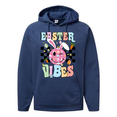 Easter Vibes Smiles Happy Face Bunny Happy Easter Performance Fleece Hoodie