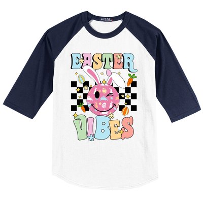 Easter Vibes Smiles Happy Face Bunny Happy Easter Baseball Sleeve Shirt