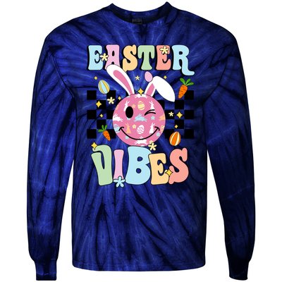 Easter Vibes Smiles Happy Face Bunny Happy Easter Tie-Dye Long Sleeve Shirt