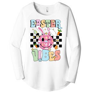 Easter Vibes Smiles Happy Face Bunny Happy Easter Women's Perfect Tri Tunic Long Sleeve Shirt