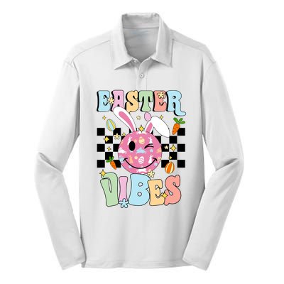 Easter Vibes Smiles Happy Face Bunny Happy Easter Silk Touch Performance Long Sleeve Polo