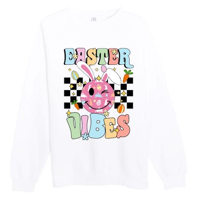 Easter Vibes Smiles Happy Face Bunny Happy Easter Premium Crewneck Sweatshirt