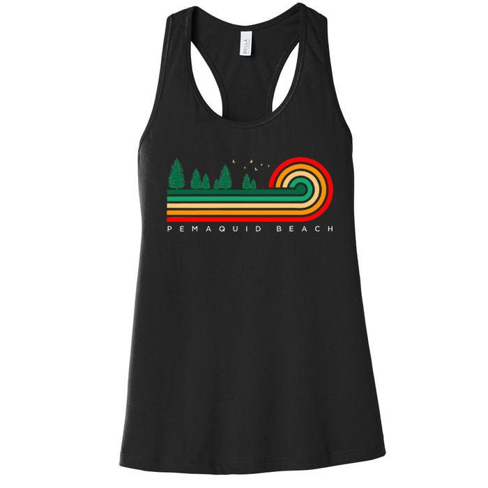 Evergreen Vintage Stripes Pemaquid Beach Maine Women's Racerback Tank