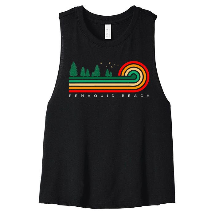 Evergreen Vintage Stripes Pemaquid Beach Maine Women's Racerback Cropped Tank