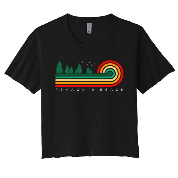 Evergreen Vintage Stripes Pemaquid Beach Maine Women's Crop Top Tee